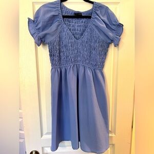 Miou Muse Blue Short Sleeved Mini Dress with puff shoulders.  Only worn once!